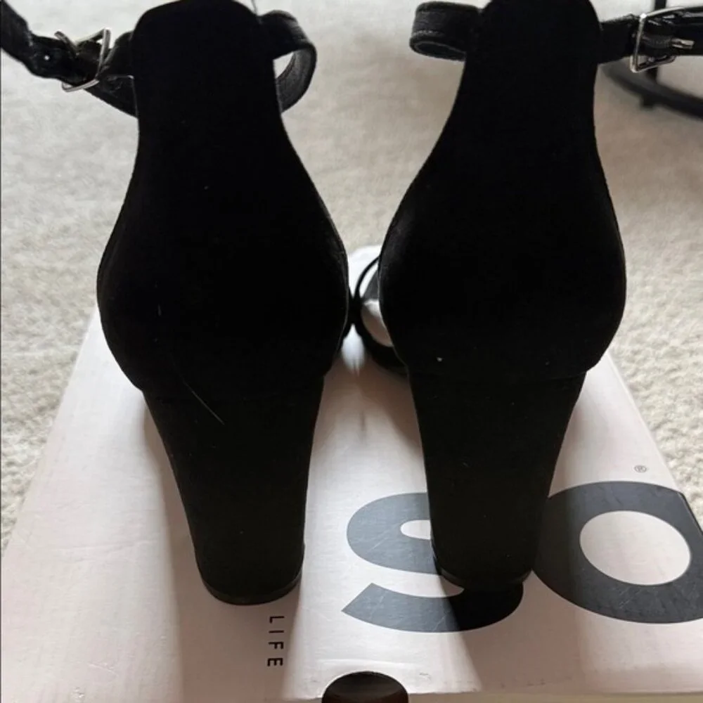 SO Black Ankle-Strap Suede Heels - Size 9.5 - New in Box
